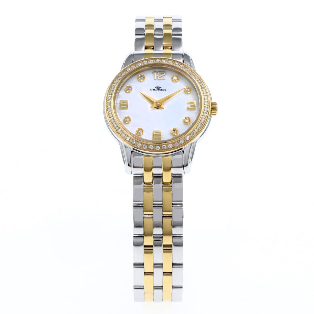 ساعة موريكس النسائية بحركة كوارتز ولون مينا أبيض لؤلؤي - MUR-0108 (60/D 0.40CT)