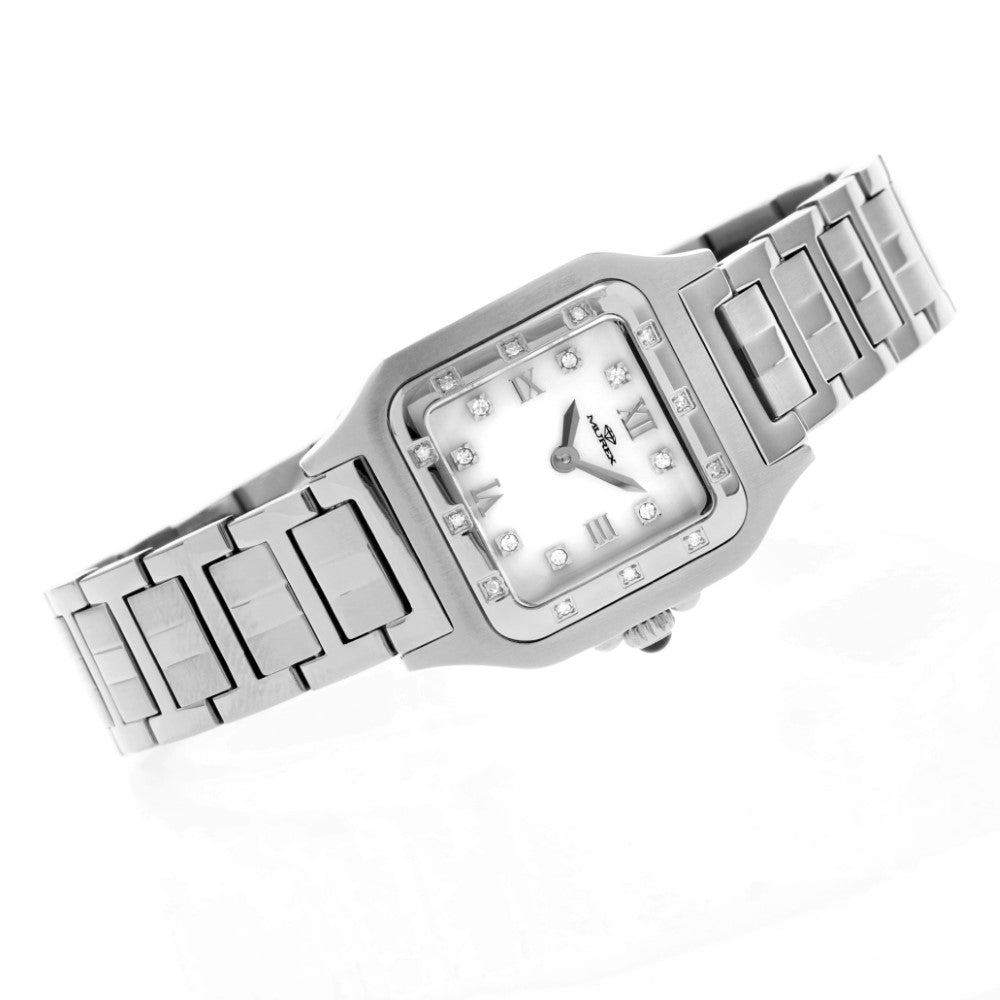 ساعة موريكس النسائية بحركة كوارتز ولون مينا أبيض لؤلؤي - MUR-0100 (20/D 0.12CT)