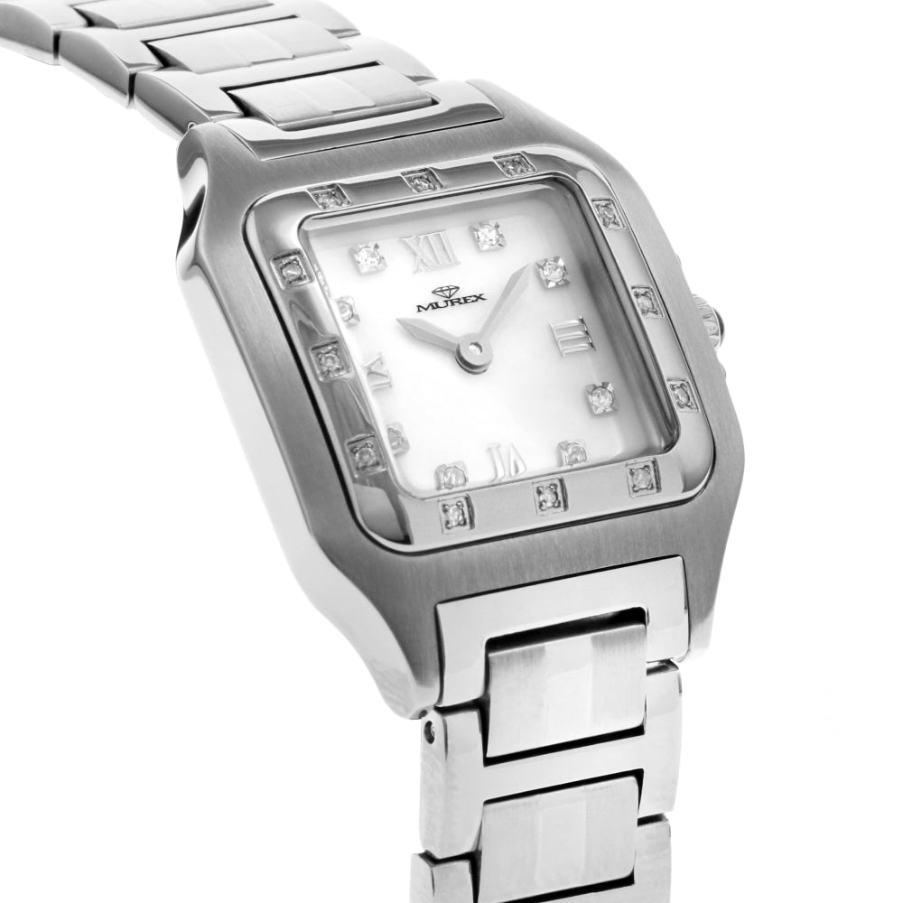 ساعة موريكس النسائية بحركة كوارتز ولون مينا أبيض لؤلؤي - MUR-0100 (20/D 0.12CT)