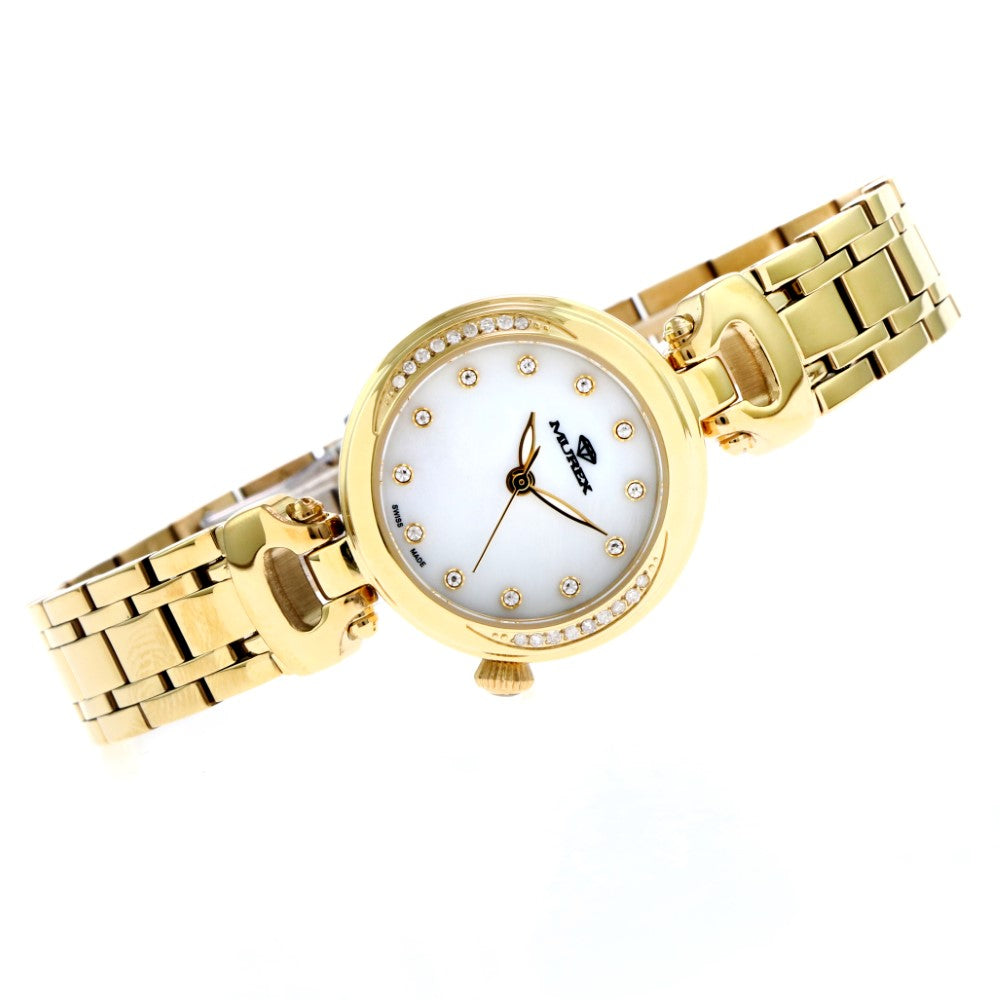 ساعة موريكس النسائية بحركة كوارتز ولون مينا أبيض لؤلؤي - MUR-0088 (18/D 0.10CT)