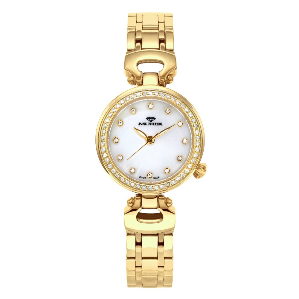 ساعة موريكس النسائية بحركة كوارتز ولون مينا أبيض لؤلؤي - MUR-0084 (50/D 0.26CT)