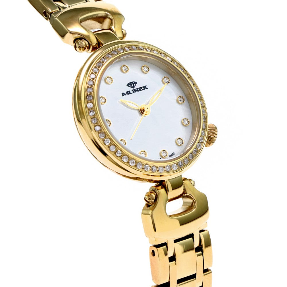ساعة موريكس النسائية بحركة كوارتز ولون مينا أبيض لؤلؤي - MUR-0084 (50/D 0.26CT)