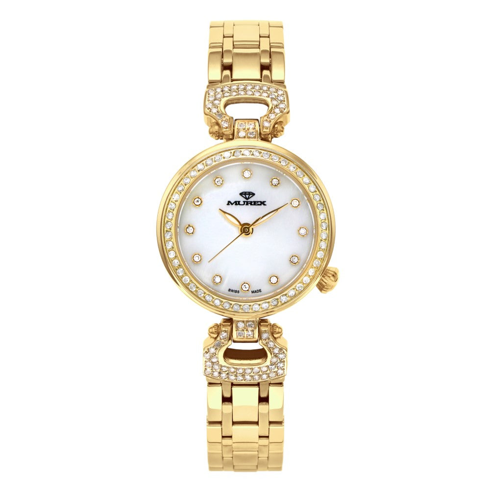 ساعة موريكس النسائية بحركة كوارتز ولون مينا أبيض لؤلؤي - MUR-0080 (144/D 0.75CT)