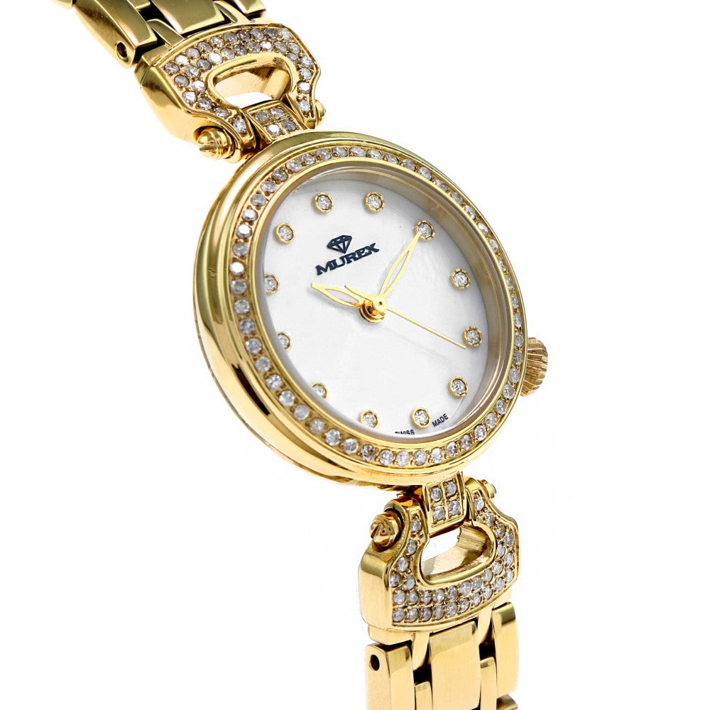ساعة موريكس النسائية بحركة كوارتز ولون مينا أبيض لؤلؤي - MUR-0080 (144/D 0.75CT)