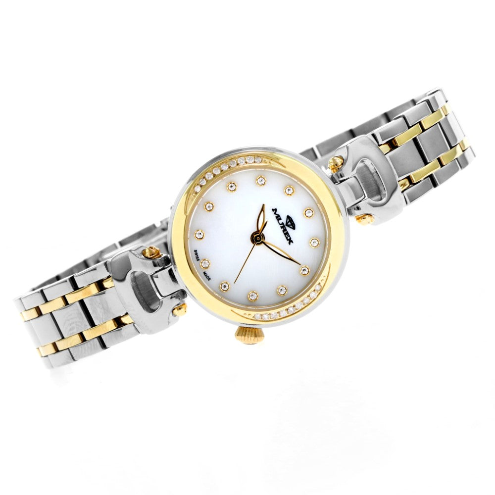ساعة موريكس النسائية بحركة كوارتز ولون مينا أبيض لؤلؤي - MUR-0091 (18/D 0.10CT)
