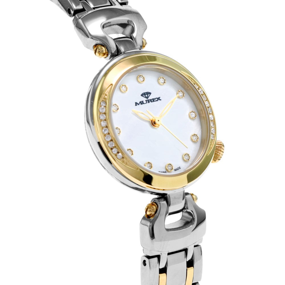 ساعة موريكس النسائية بحركة كوارتز ولون مينا أبيض لؤلؤي - MUR-0091 (18/D 0.10CT)