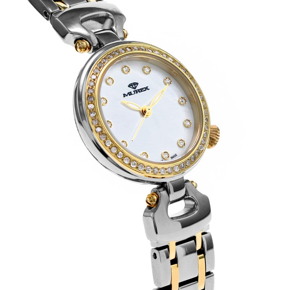 ساعة موريكس النسائية بحركة كوارتز ولون مينا أبيض لؤلؤي - MUR-0087 (50/D 0.26CT)