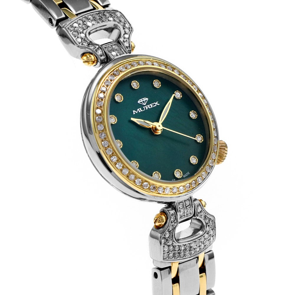 ساعة موريكس النسائية بحركة كوارتز ولون مينا أخضر - MUR-0081 (144/D 0.75CT)