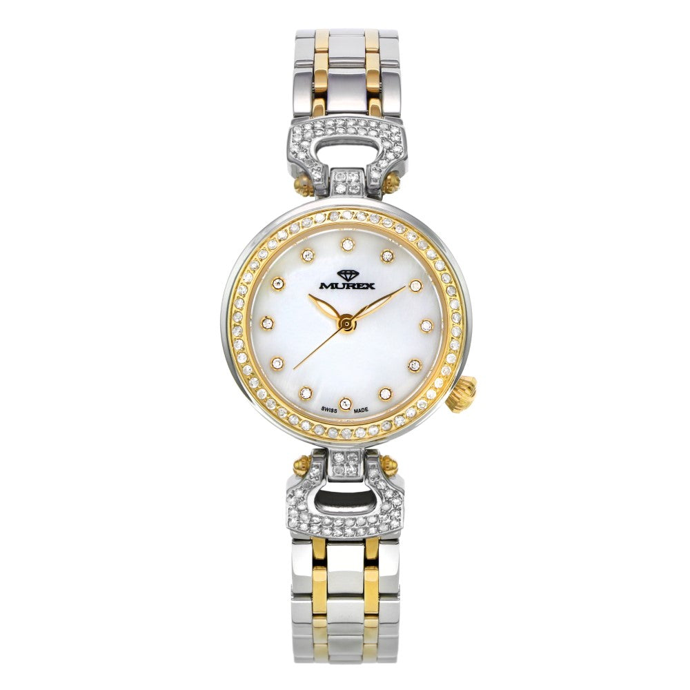ساعة موريكس النسائية بحركة كوارتز ولون مينا أبيض لؤلؤي - MUR-0083 (144/D 0.75CT)
