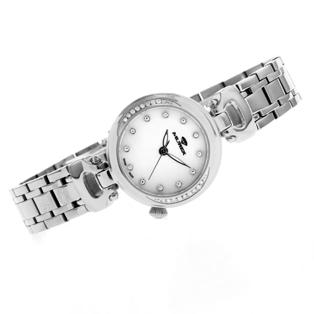 ساعة موريكس النسائية بحركة كوارتز ولون مينا أبيض لؤلؤي - MUR-0090 (18/D 0.10CT)