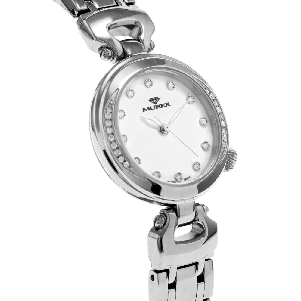 ساعة موريكس النسائية بحركة كوارتز ولون مينا أبيض لؤلؤي - MUR-0090 (18/D 0.10CT)