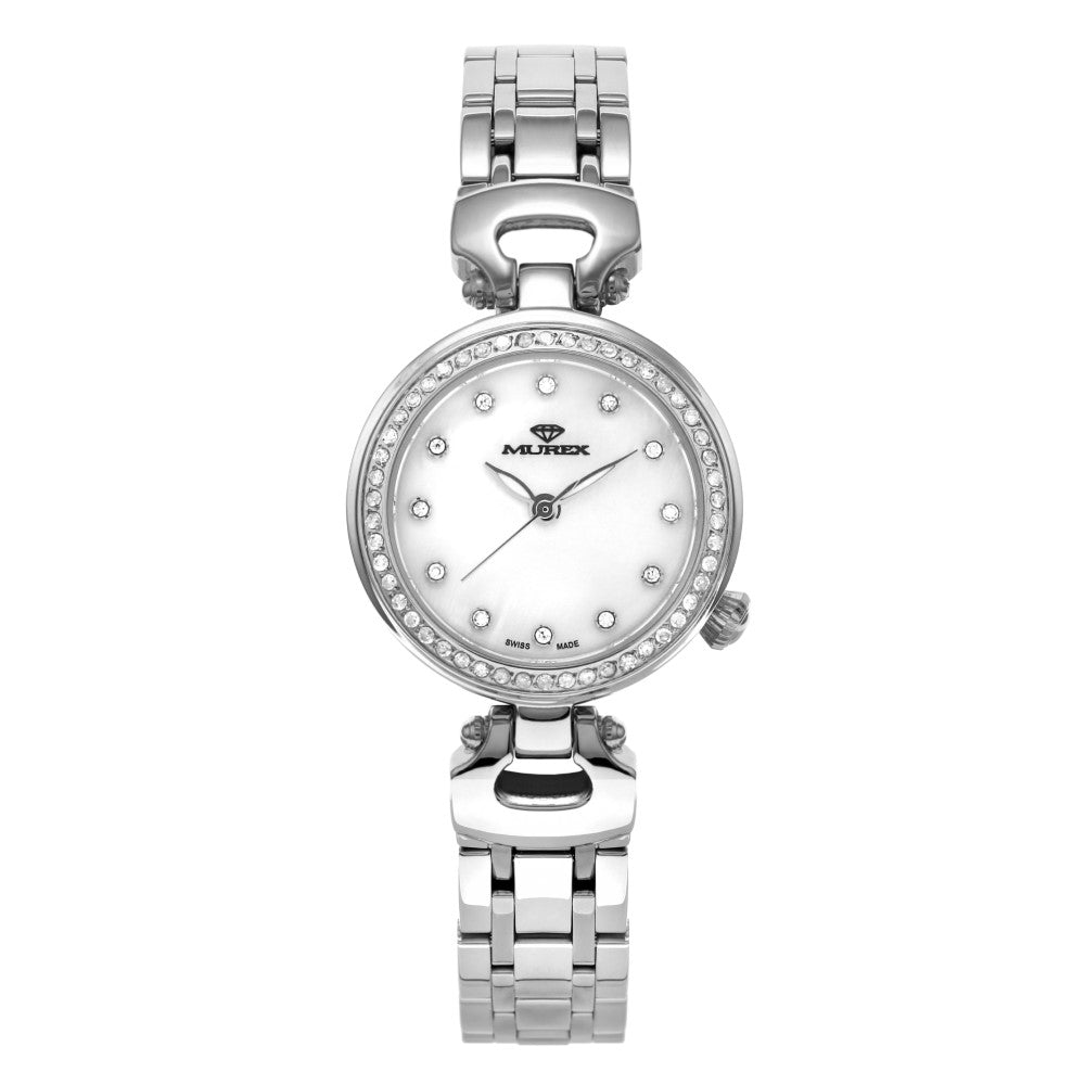 ساعة موريكس النسائية بحركة كوارتز ولون مينا أبيض لؤلؤي - MUR-0086 (50/D 0.26CT)