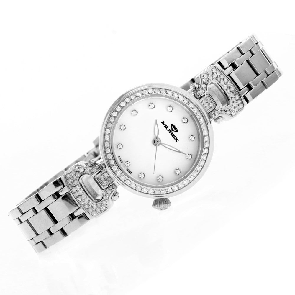 ساعة موريكس النسائية بحركة كوارتز ولون مينا أبيض لؤلؤي - MUR-0082 (144/D 0.75CT)