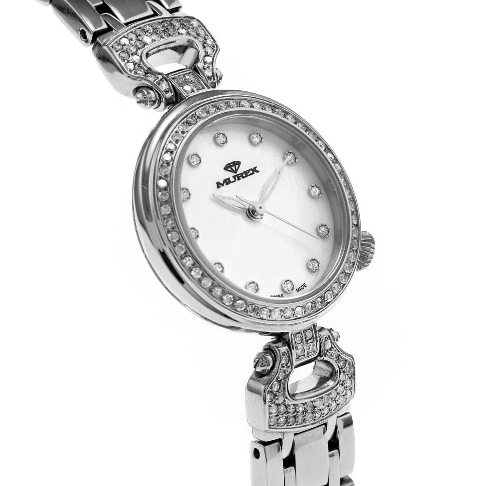 ساعة موريكس النسائية بحركة كوارتز ولون مينا أبيض لؤلؤي - MUR-0082 (144/D 0.75CT)