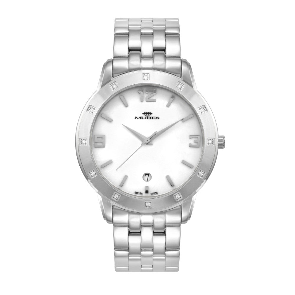 ساعة موريكس الرجالية بحركة كوارتز ولون مينا أبيض لؤلؤي - MUR-0104 (12/D 0.10CT)
