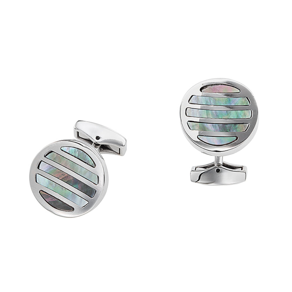 Optima pearl white and silver cufflinks - OPTCF-0022