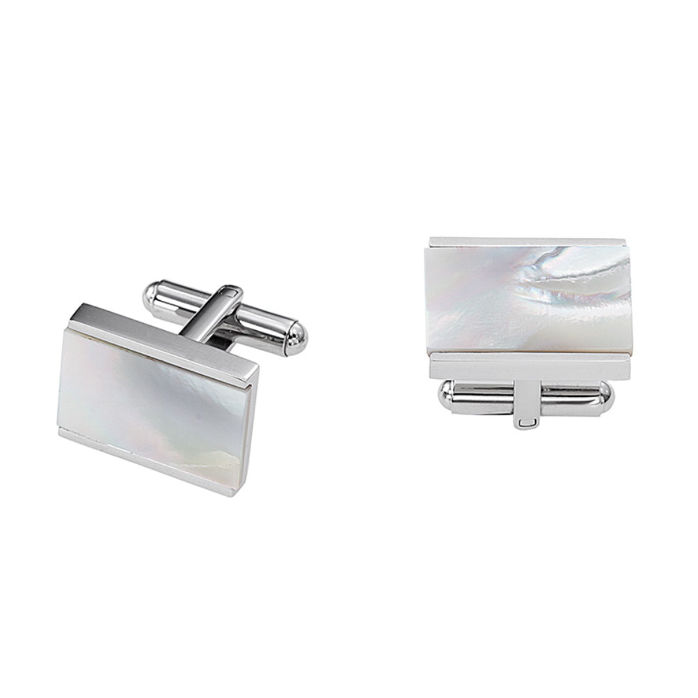 Optima pearl white and silver cufflinks - OPTCF-0025