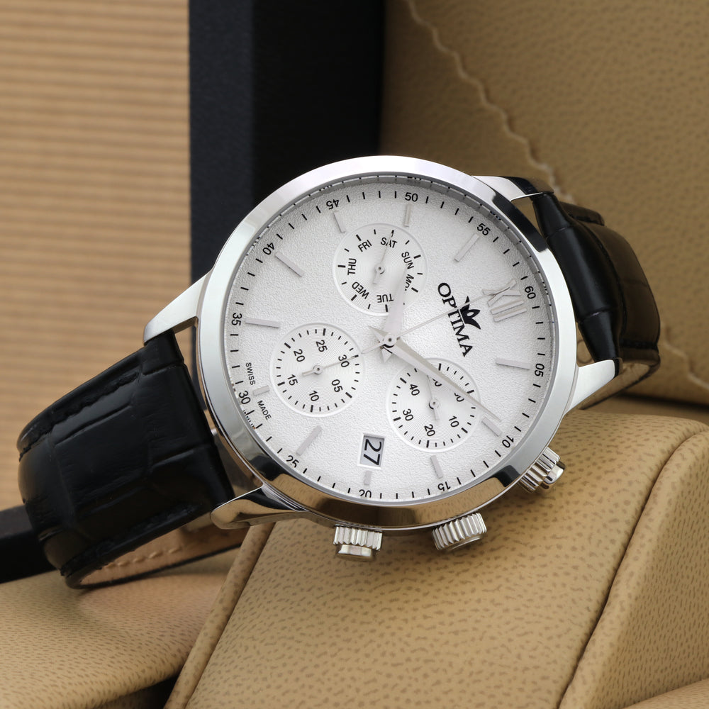 Optima Men's Swiss Quartz Watch with White Dial - OPT-0003