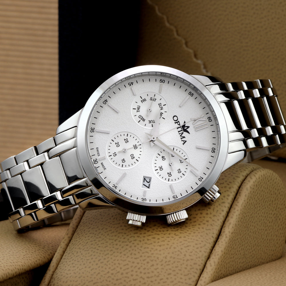 Optima Men's Swiss Quartz Watch with White Dial - OPT-0004