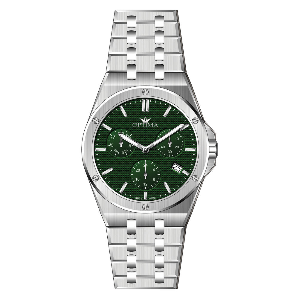 Optima men's watch with quartz movement and green dial - OPT-0125