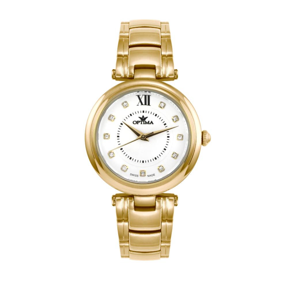 ساعة أوبتيما النسائية بحركة كوارتز ومينا أبيض – OPT-0069