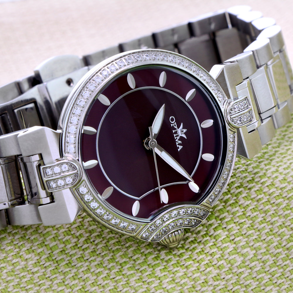 Optima Women's Swiss Quartz Watch with Burgundy Dial - OPT-0023