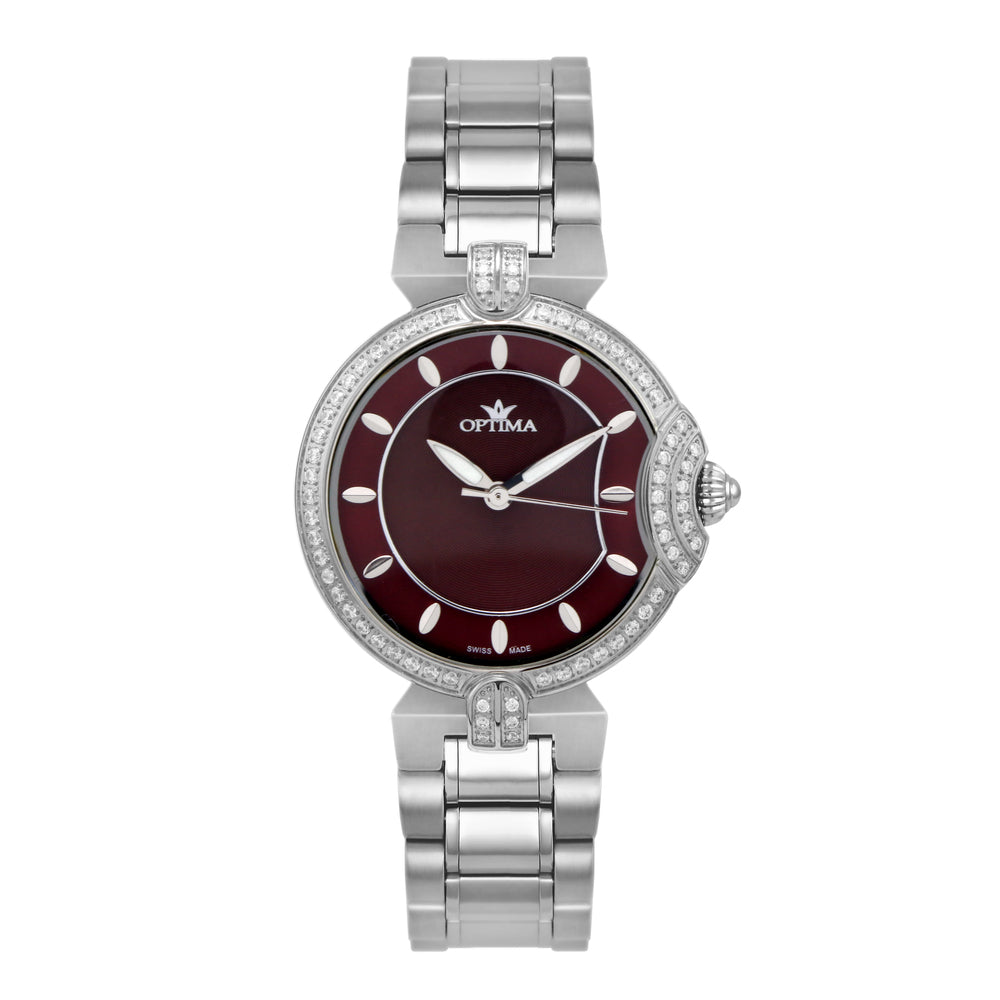 Optima Women's Swiss Quartz Watch with Burgundy Dial - OPT-0023