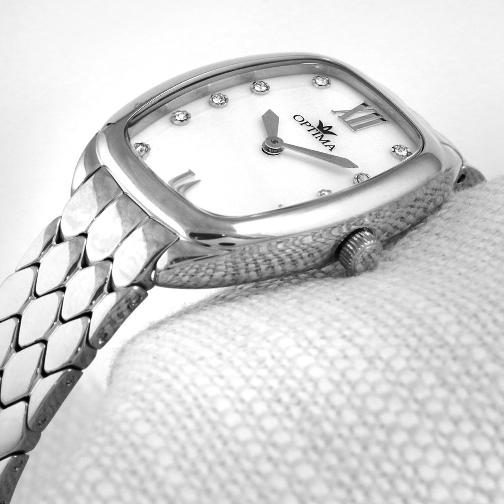 ساعة أوبتيما النسائية بحركة كوارتز ولون مينا أبيض لؤلؤي - OPT-0106