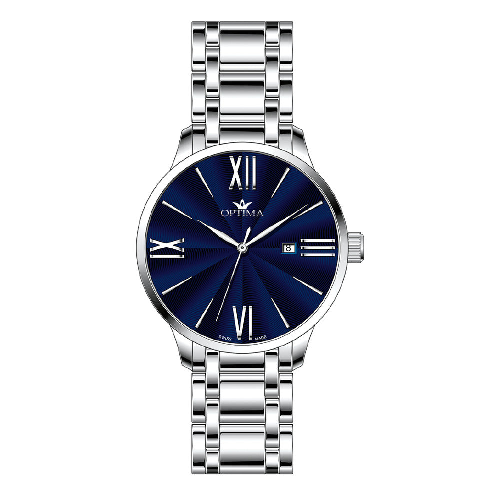 Optima men's watch with quartz movement and blue dial - OPT-0132