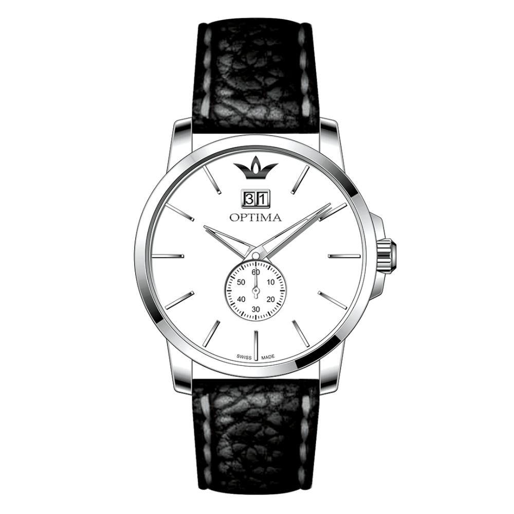 ساعة أوبتيما الرجالية بحركة كوارتز ومينا أبيض – OPT-0077