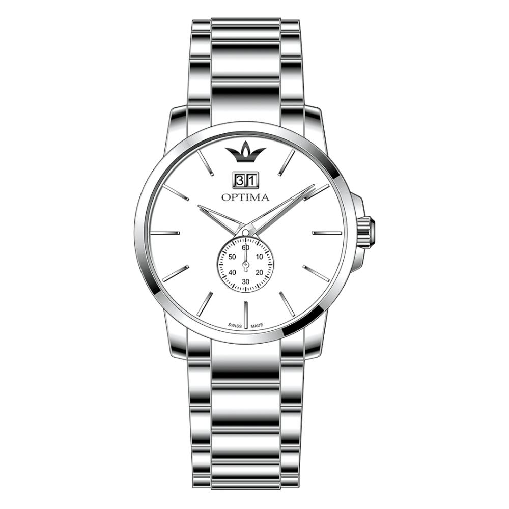 ساعة أوبتيما الرجالية بحركة كوارتز ومينا أبيض – OPT-0079