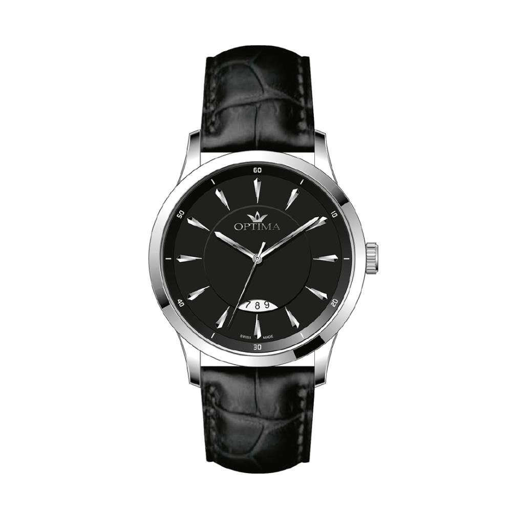 ساعة أوبتيما الرجالية بحركة كوارتز ومينا أسود – OPT-0074