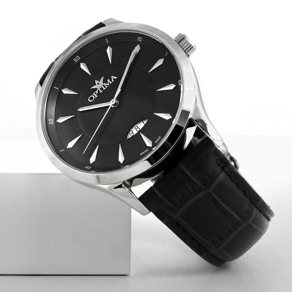 ساعة أوبتيما الرجالية بحركة كوارتز ومينا أسود – OPT-0074