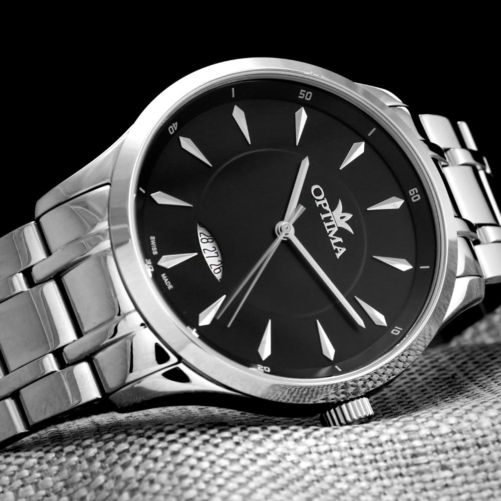 ساعة أوبتيما الرجالية بحركة كوارتز ومينا أسود – OPT-0071