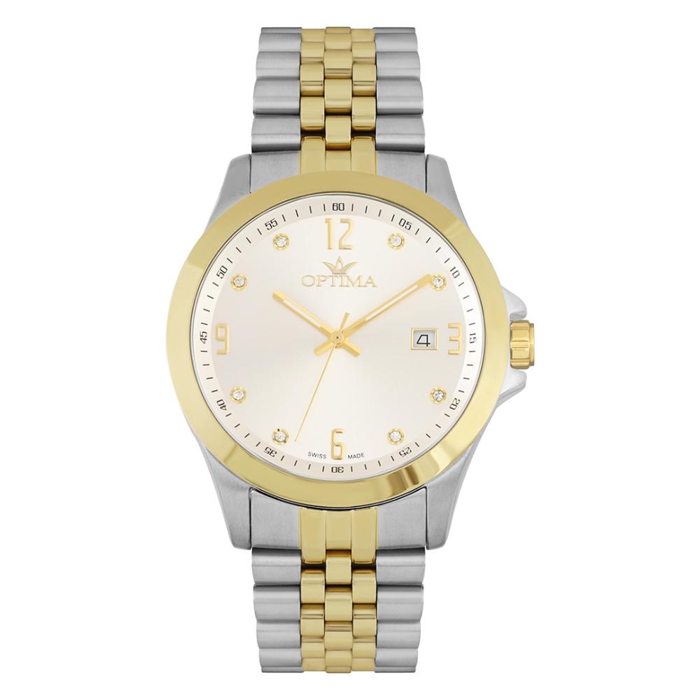 ساعة أوبتيما الرجالية بحركة كوارتز ومينا أبيض – OPT-0086