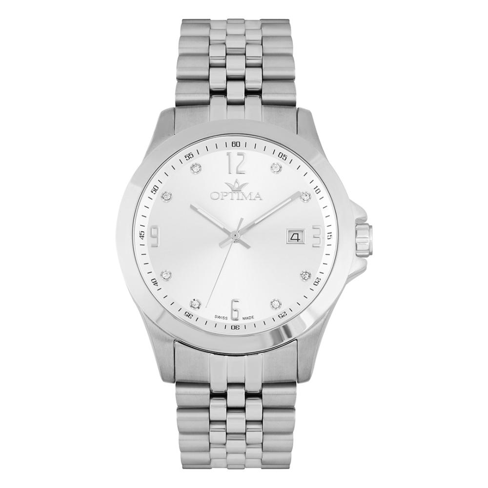 ساعة أوبتيما الرجالية بحركة كوارتز ومينا أبيض – OPT-0084