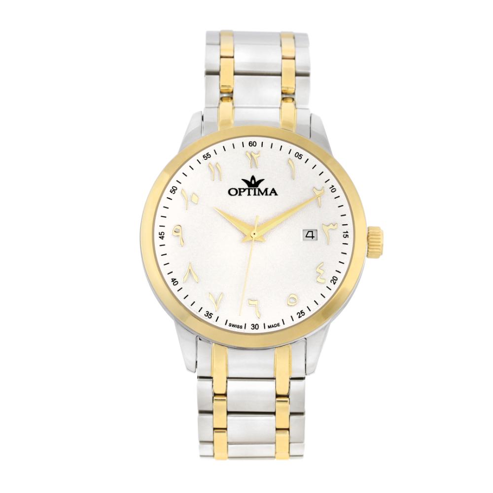ساعة أوبتيما الرجالية بحركة كوارتز ومينا أبيض – OPT-0087