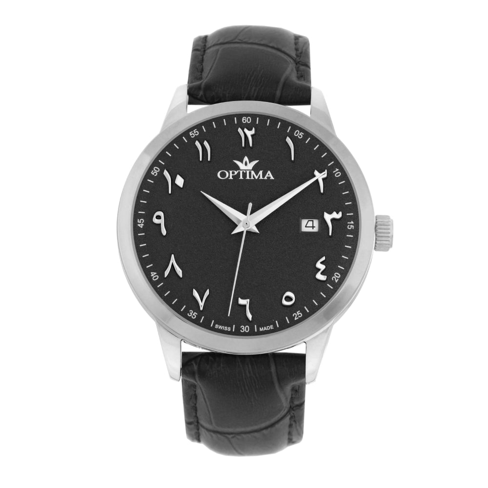 Optima men's watch with quartz movement and black dial - OPT-0136