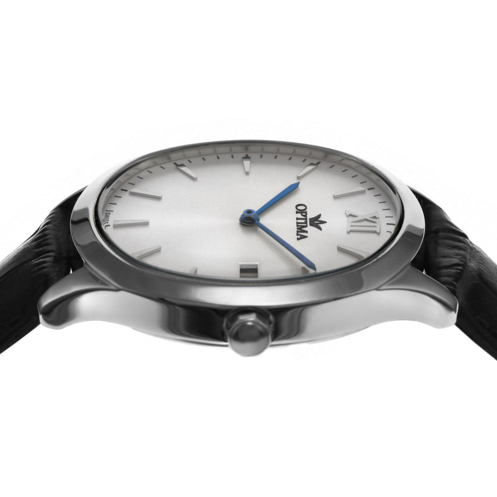 ساعة أوبتيما الرجالية السويسرية بحركة كوارتز ولون مينا أبيض - OPT-0057
