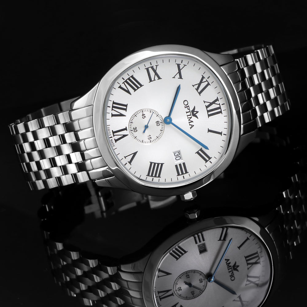 ساعة أوبتيما الرجالية السويسرية بحركة كوارتز ولون مينا أبيض - OPT-0059