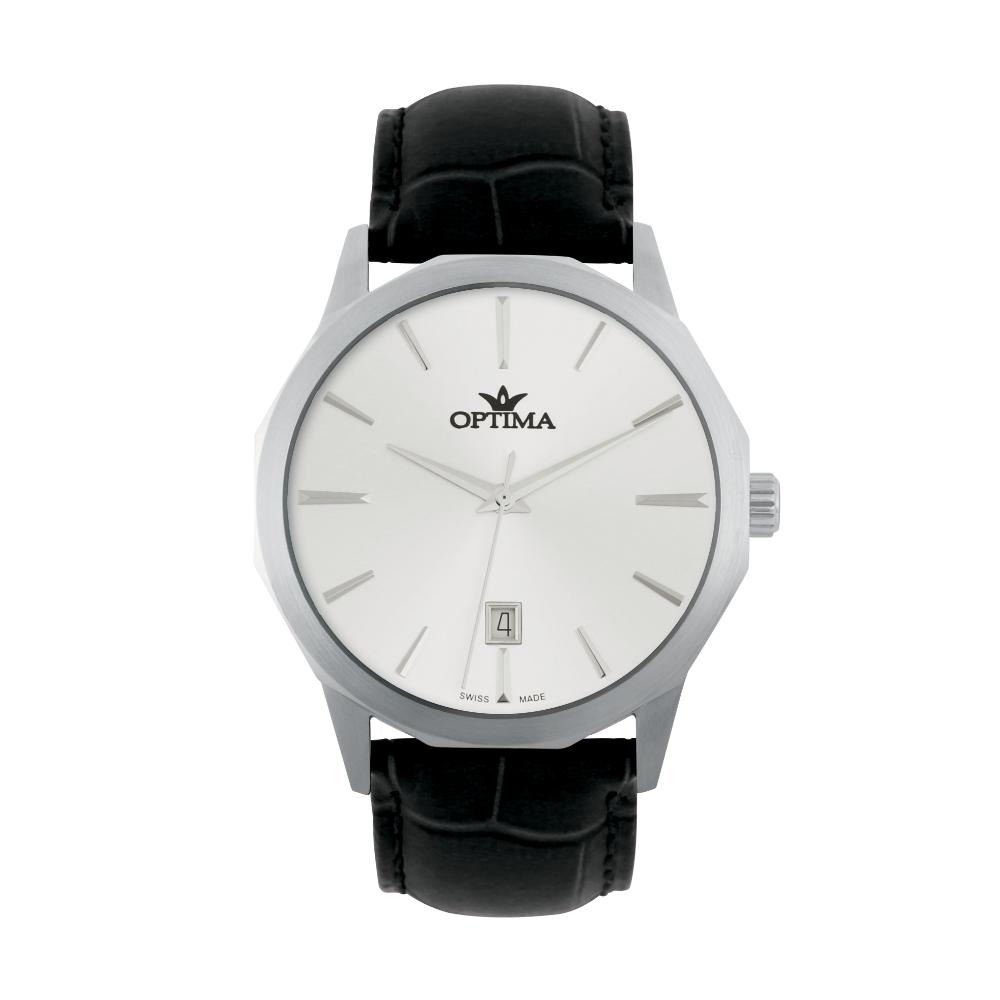 ساعة أوبتيما الرجالية بحركة كوارتز ومينا أبيض – OPT-0094