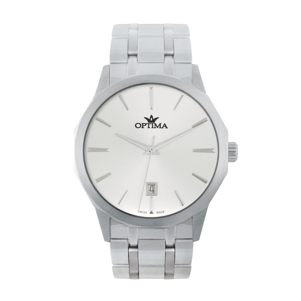 ساعة أوبتيما الرجالية بحركة كوارتز ومينا أبيض – OPT-0099