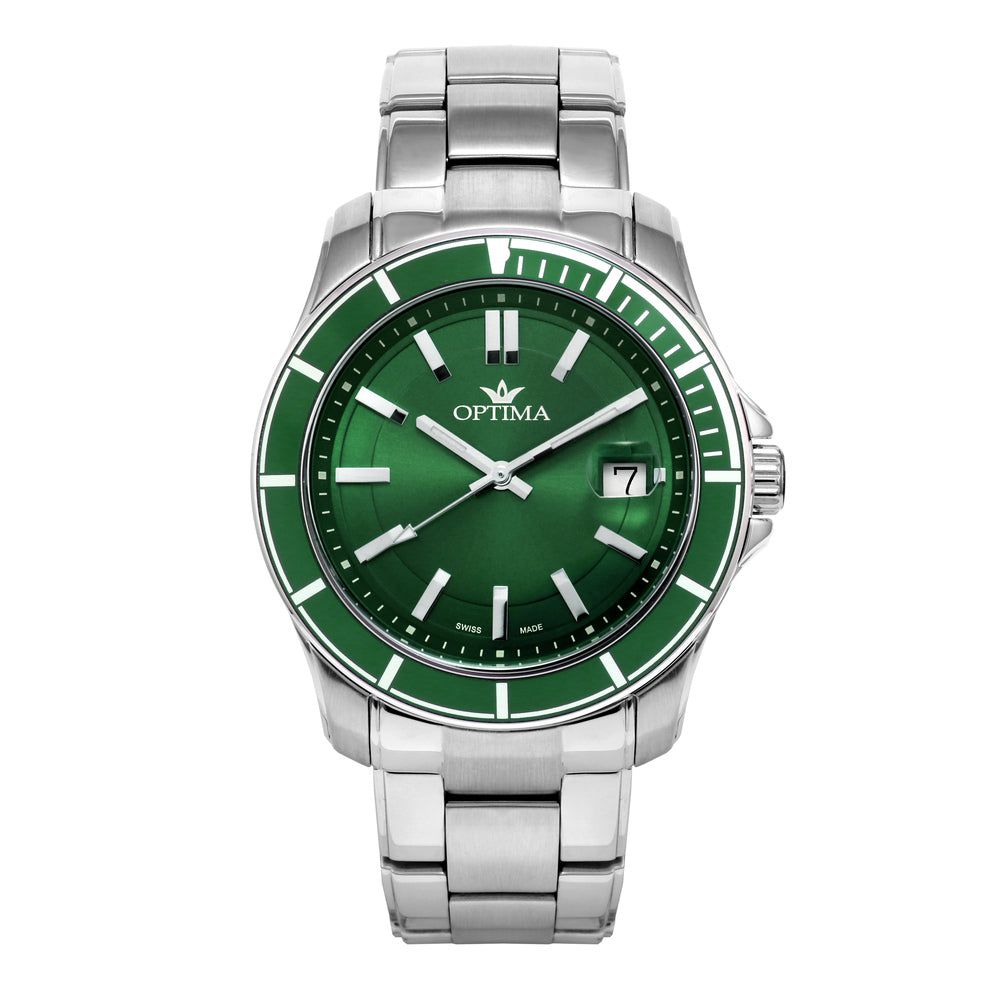 Optima men's watch with quartz movement and green dial - OPT-0122