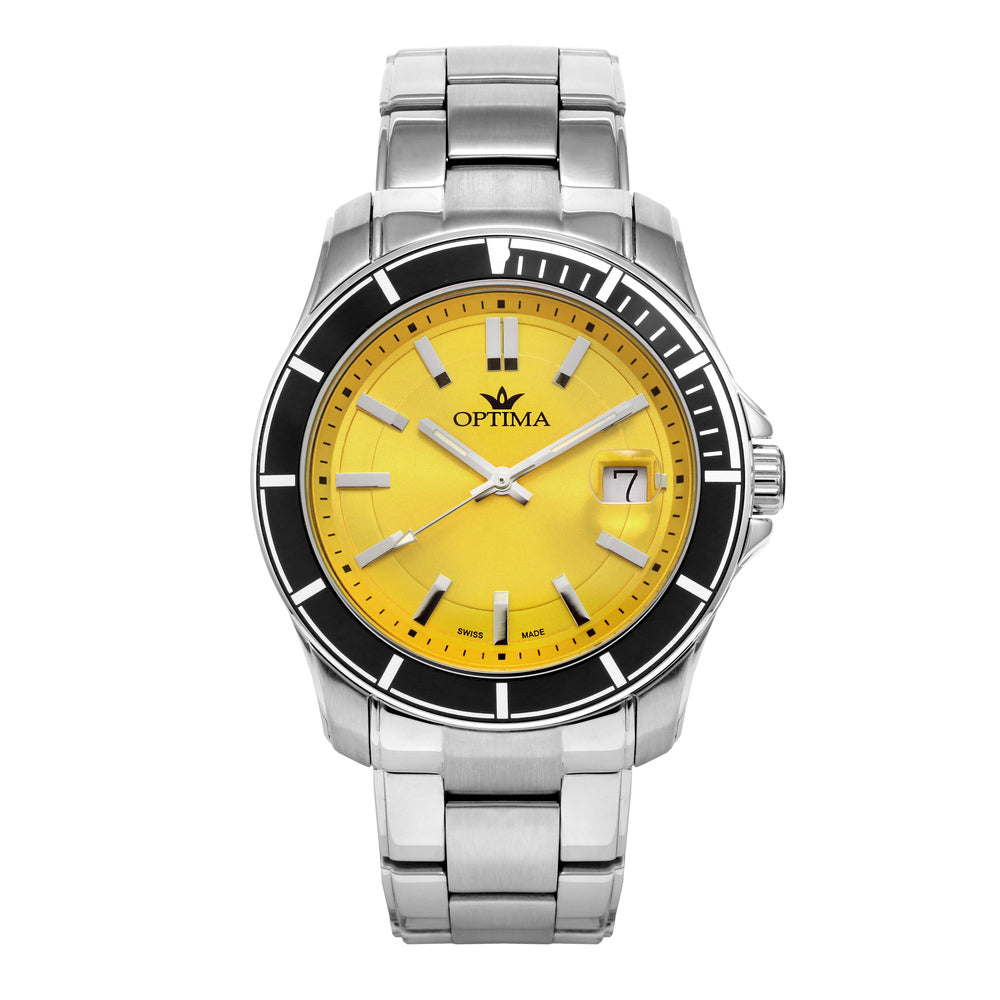 Optima men's watch with quartz movement and yellow dial - OPT-0123