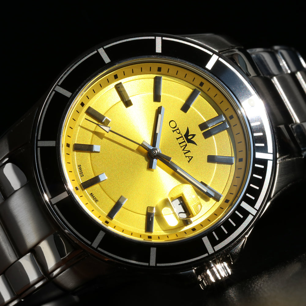 Optima men's watch with quartz movement and yellow dial - OPT-0123
