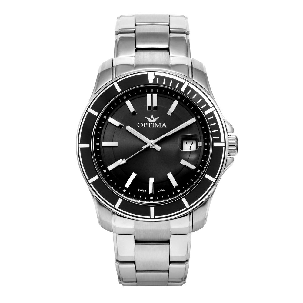Optima men's watch with quartz movement and black dial - OPT-0121