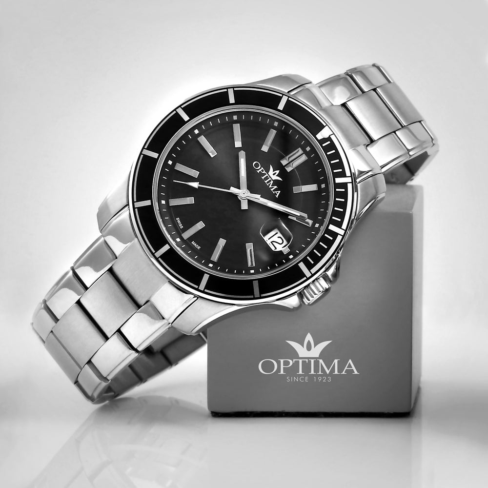 Optima men's watch with quartz movement and black dial - OPT-0121