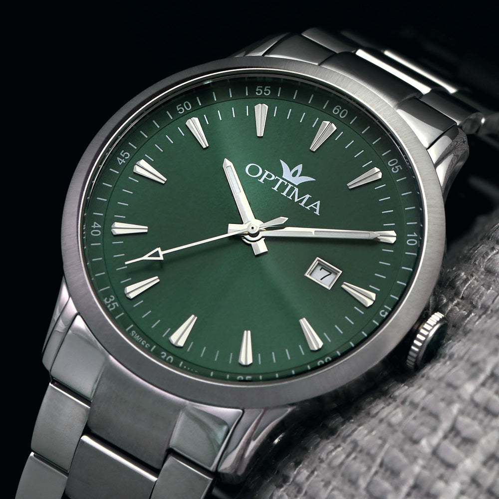 ساعة أوبتيما الرجالية بحركة كوارتز ولون مينا أخضر - OPT-0116