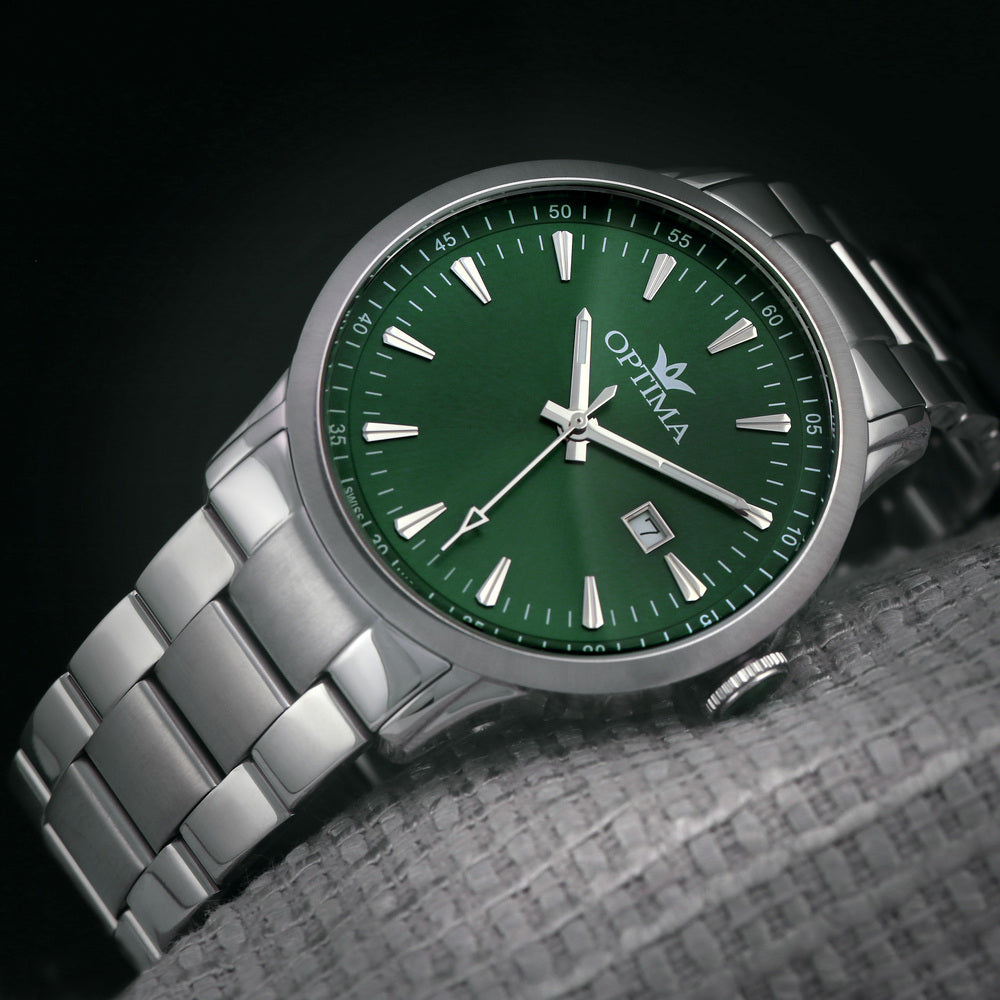Optima men's watch with quartz movement and green dial - OPT-0116