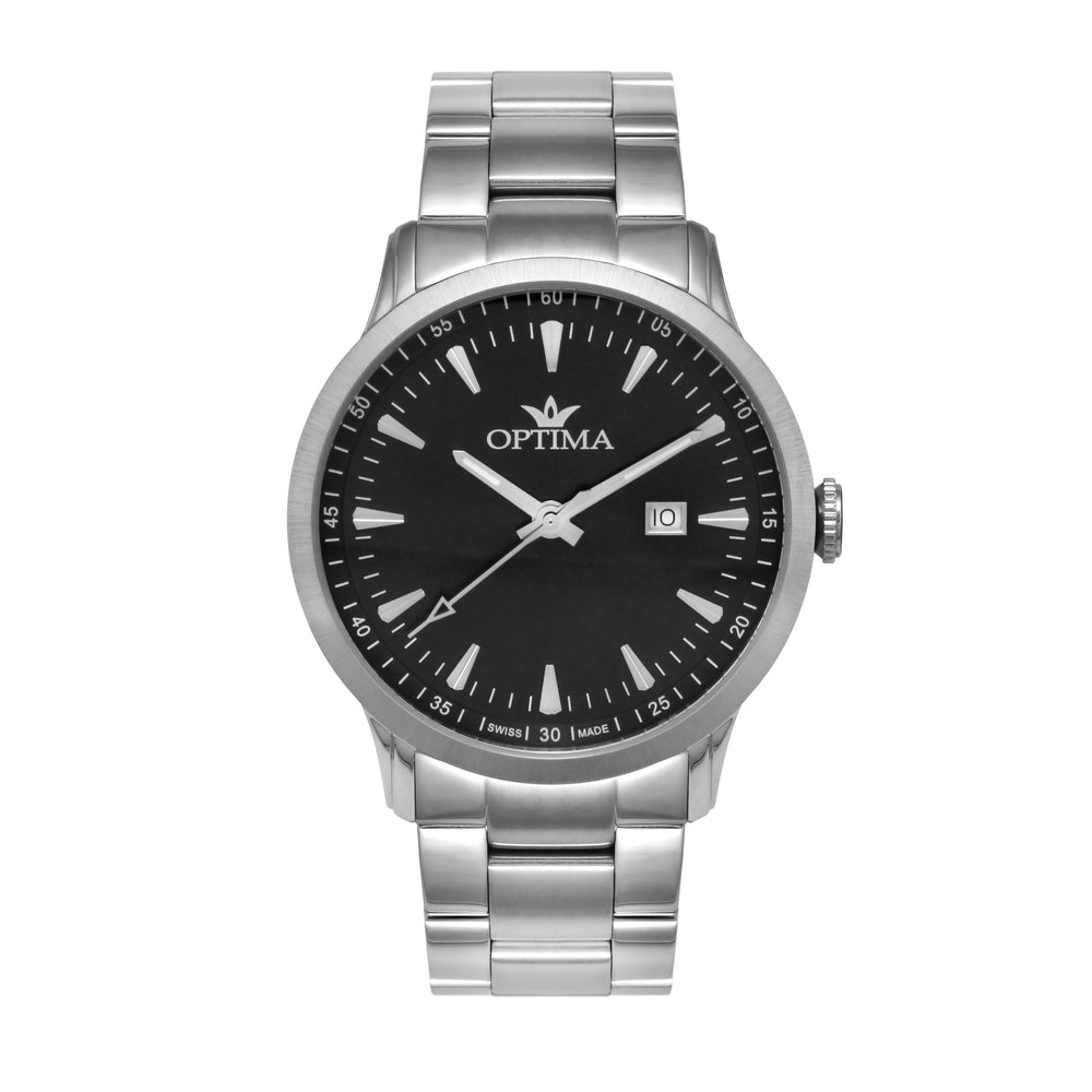 Optima men's watch with quartz movement and black dial - OPT-0114